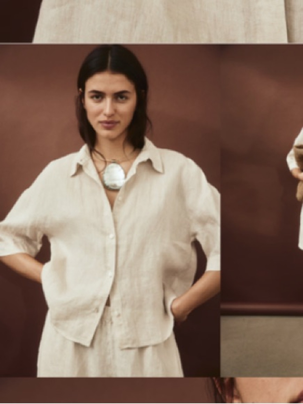 100% Linen Boxy Shirt. Beige